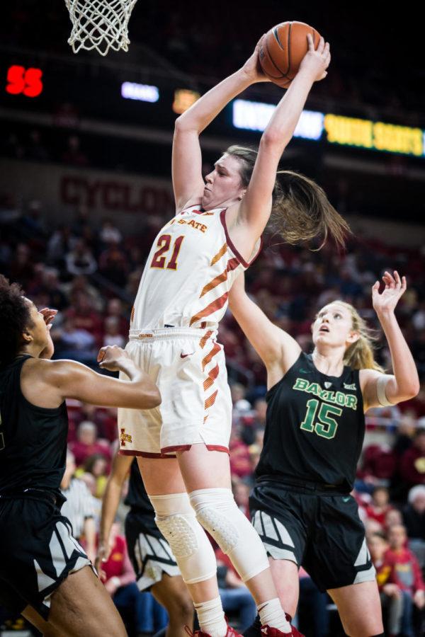Iowa State senior guard Bridget Carleton goes for a two during the second half of the Iowa State vs Baylor women’s basketball game held in Hilton Coliseum Feb. 23. The Lady Bears defeated the Cyclones 60-73 despite a surge from Iowa State in the second half.