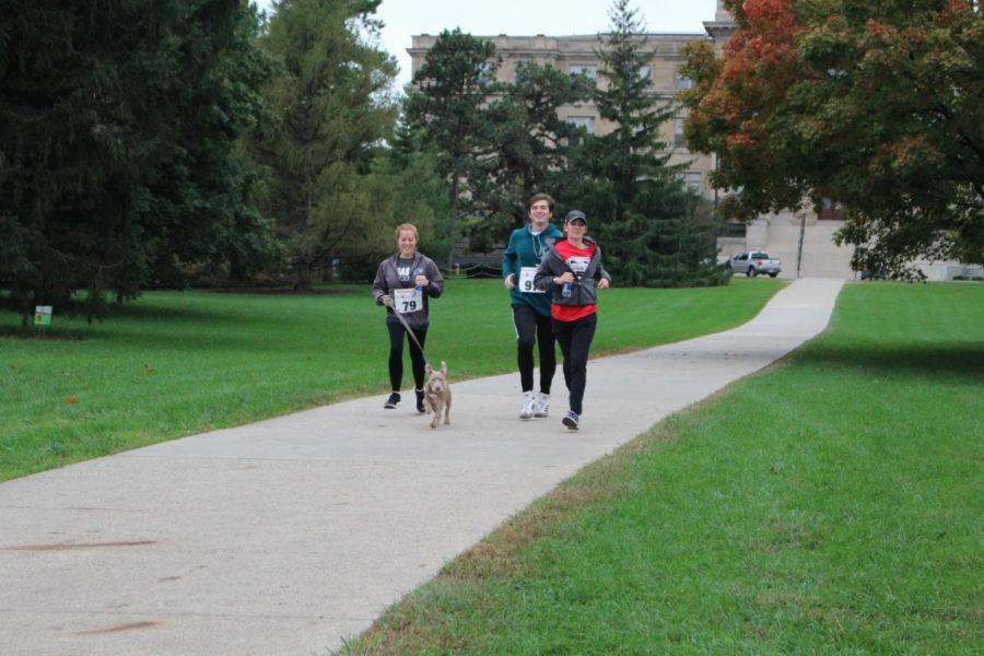 Runners sprint to the finish line of the Paws to Cure Cancer 5K held north of the campanile Oct. 6. The 5K is a fundraiser for the Boo Radley Foundation which strives to promote comparative medicine because dogs suffer from many of the same diseases as humans.