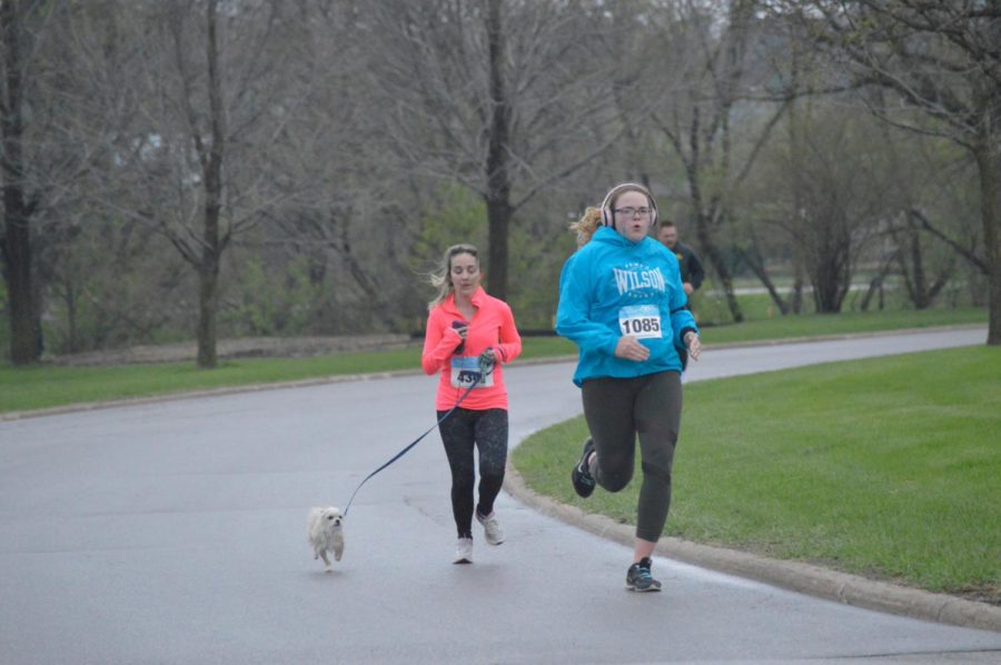 Amanda Trompeta and dog Hercules participate in the 5k SAVMA Scamper run. The SAVMA Scamper run allowed participants to run in either the 5k or 10k race and pets could run to. The race was held on Saturday, April 27 at the College of Veterinary Medicine.