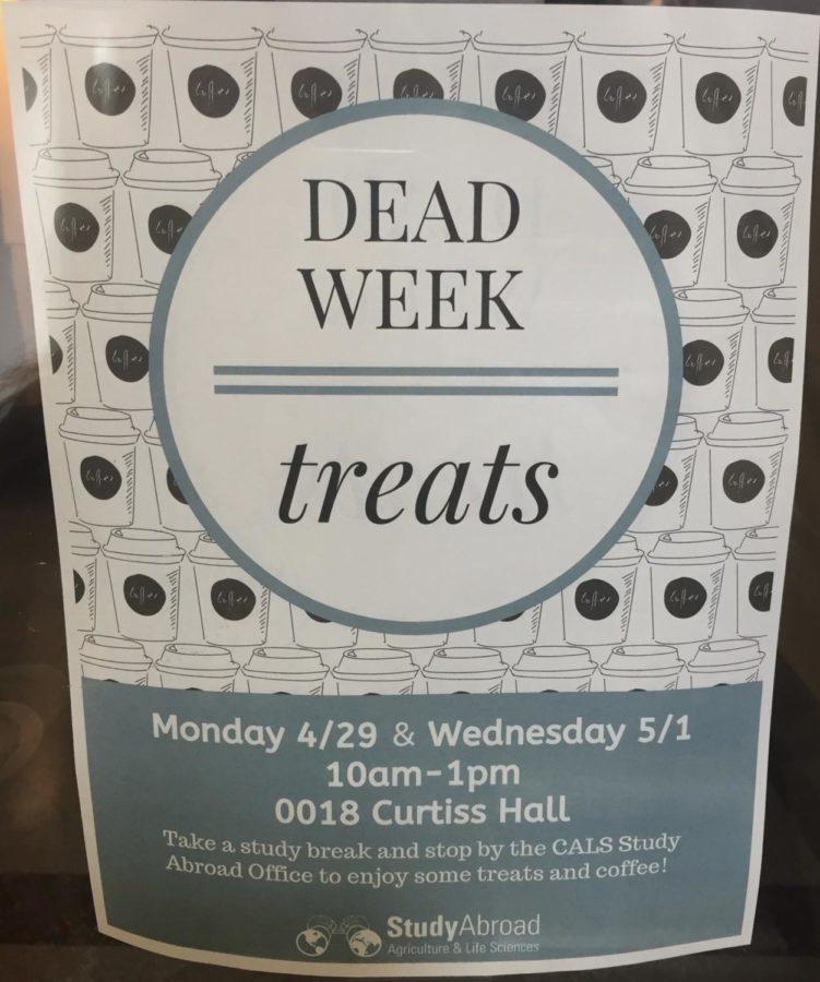 On Monday and Wednesday of dead week, the College of Agriculture and Life Sciences study abroad office is hosting treats for students.