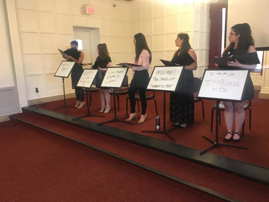 Drake students perform “Messages: A Lived Experience Play about Sexual and Relationship Violence,” during the Transforming Society and Gender conference
