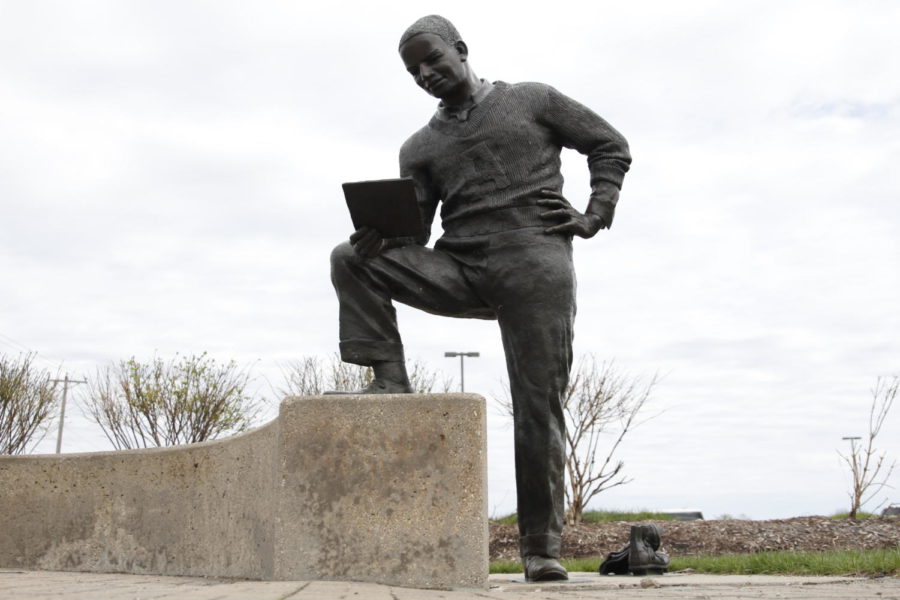 The statue of Jack Trice stands outside of Jack Trice Stadium on April 28, 2019.