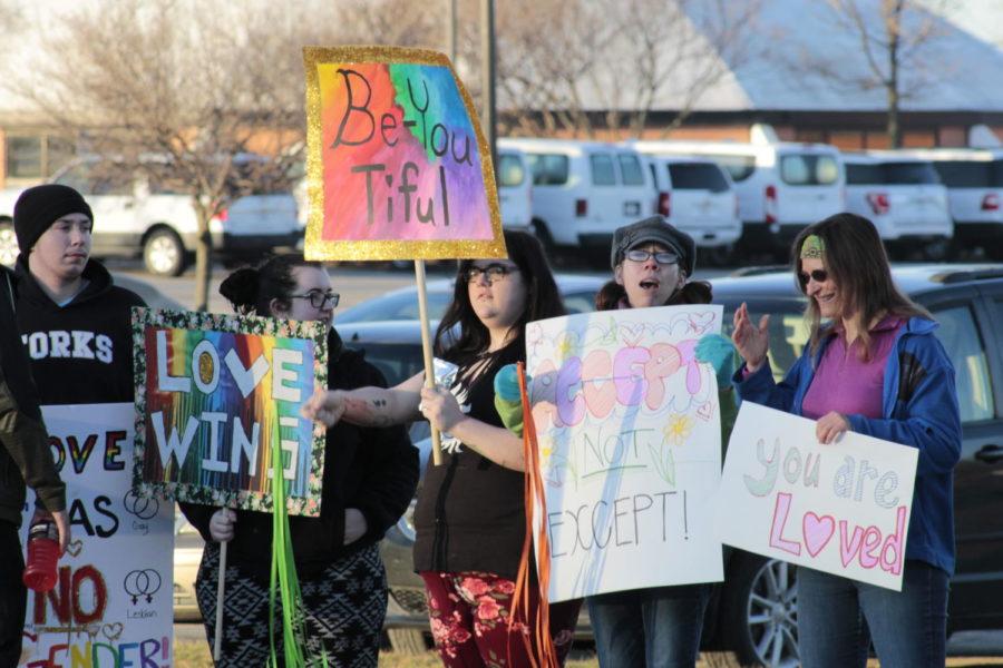 Love Wins, Be-You-Tiful, Accept not Except, You are Loved; Counterprotestors spread support for the LGBTQIA+ community in Ames as the Westboro Baptist Church protested at Ames High School.