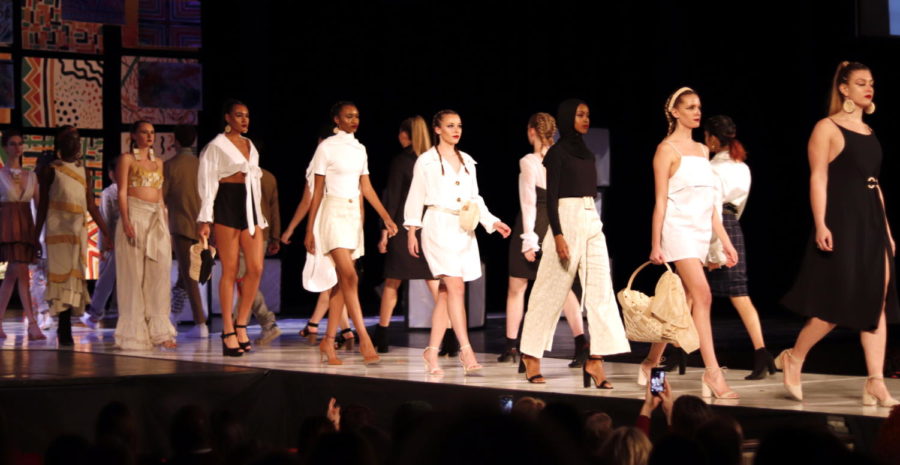Models wear collections designed by students during the The Fashion Show 2019. The Fashion Show, which has been held annually for the past 37 years, is one of the largest student-run fashion shows in the nation. The event took place on April 13 at Stephens Auditorium. 