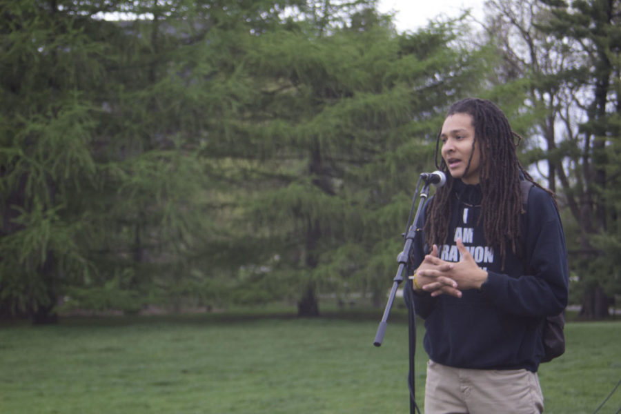 Sophomore in journalism and mass communication Julian Neely spoke at the Feast on the First Amendment event. Feast on the First Amendment was held on central campus April 20, 2017, as a part of First Amendment Day.  