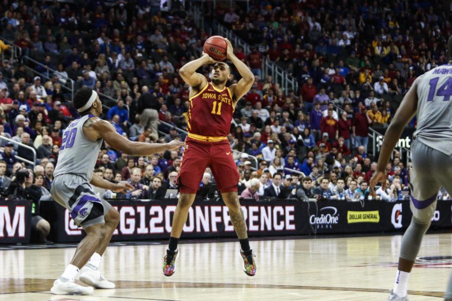 Iowa State freshman Talen Horton-Tucker pulls up from mid range during the first half against Kansas State at the Big 12 Tournament.