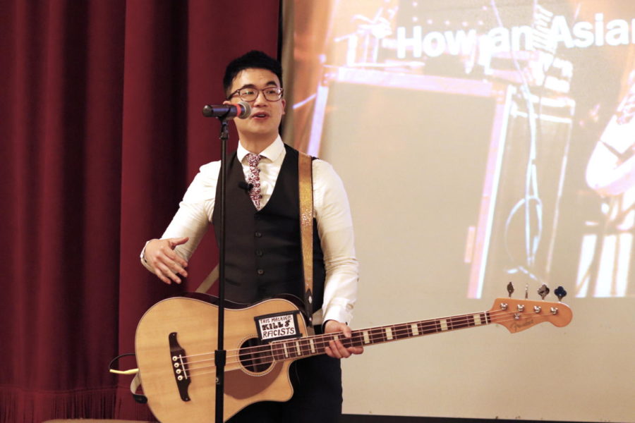Free-speech activist, public speaker, recording artist and author Simon Tam performs live music and delivers a speech on Tuesday at Memorial Union as a part of the 2019 First Amendment Days celebration.