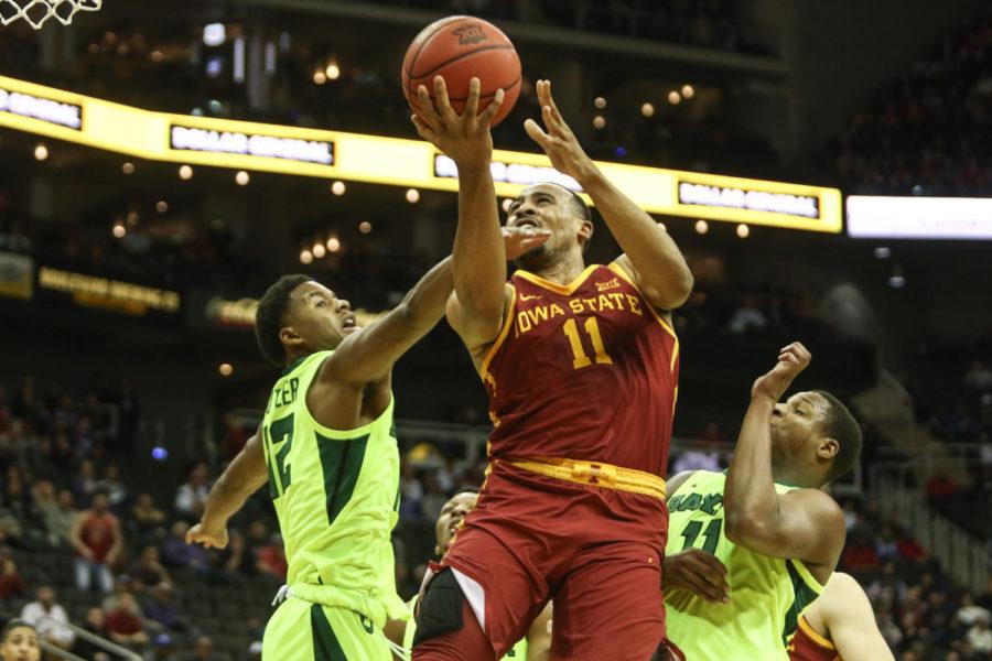 Iowa State freshman Talen Horton-Tucker spins the ball off his hands for a layup during the first half against Baylor at the Big 12 Tournament in Kansas City on Thursday, March 14, 2019.
