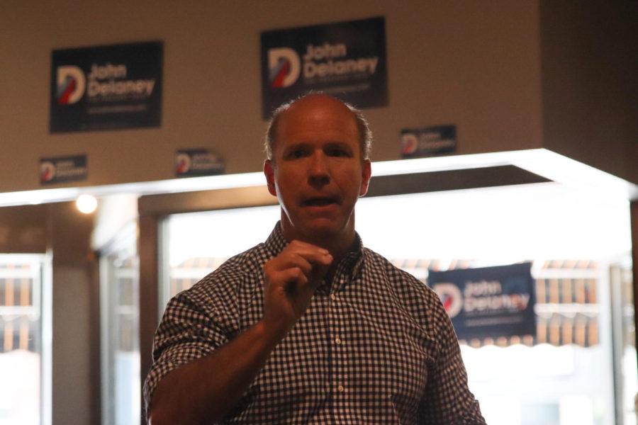 Democratic+presidential+candidate+John+Delaney+addresses+a+group+of+supporters+at+the+Ames+coffee+shop+Cafe+Diem+on+May+23.+He+talked+about+fixing+key+issues+such+as+climate+change%2C+relations+with+China%2C+womens+rights%2C+and+immigration.%C2%A0%C2%A0