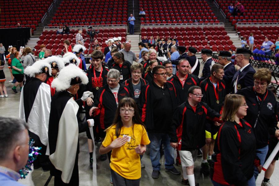 Athletes are welcomed into Hilton Coliseum for the Special Olympics Opening Ceremonies by the Knights of Columbus Honor Guard on May 23. 