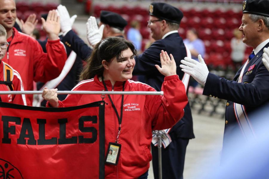 Special Olympic participants make their grand entrance during the Opening Ceremonies Thursday May 23 in the Hilton Coliseum. The Special Olympics start May 23 and go through May 25 and are held on Iowa States campus.