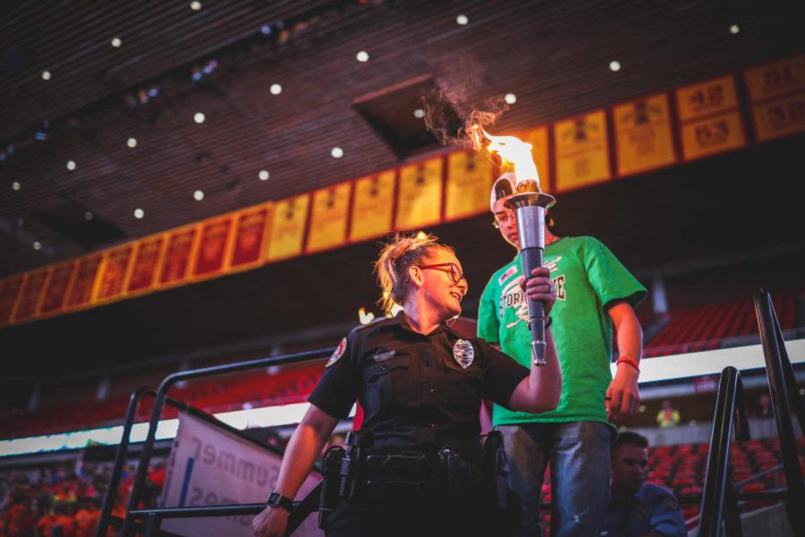 The lighting of the torch at the Special Olympics Opening Ceremonies at Hilton Coliseum on May 23. 