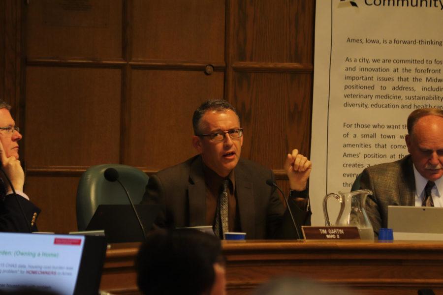 Second Ward Representative Tim Gartin at an Ames City Council meeting on June 18. The city council listened to public input on how to maintain the character of certain neighborhoods in the wake of the repeal of the rental cap.