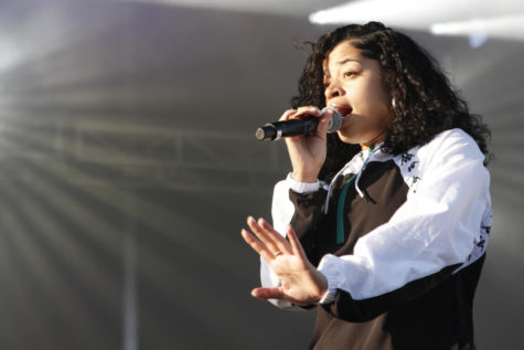 Ella Mai performs at the Student Union Board’s Spring Outdoor Concert on April 25. Mai was nominated for two Grammy awards in 2019 for her single “Boo’d Up.” Her debut album went platinum on March 16. The concert took place in parking lot 29 of the Molecular Biology Building.