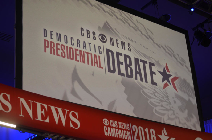The 2016 Democratic presidential debate at Sheslow Auditorium at Drake University. There will be several more podiums on the stage for the debates Wednesday and Thursday for the 2020 primary in Miami.