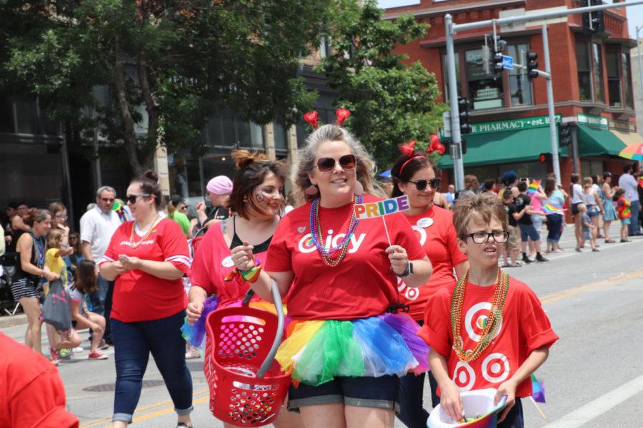 Representatives from Target walk in the Des Monies Pride Parade on June 9. The parade started at the Iowa Capitol Building and traveled down Grand Avenue in the East Village. 