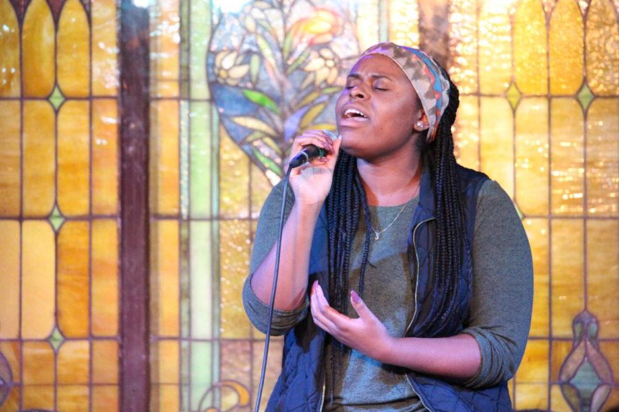 Jada Alexander performs an original composition titled Men Can Cry Too at Open Mic Night at the M-Shop on Oct. 9, 2018.