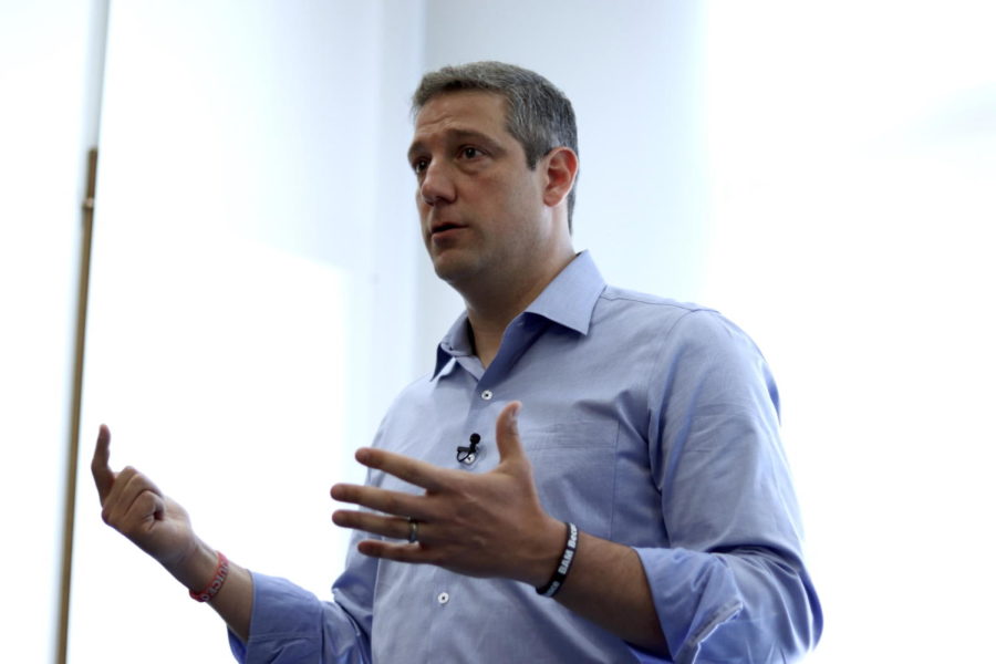 Presidential candidate, Tim Ryan, speaks at Ames Public Library on June 1. Ryan discusses his future plans for economy, environment and youth education.