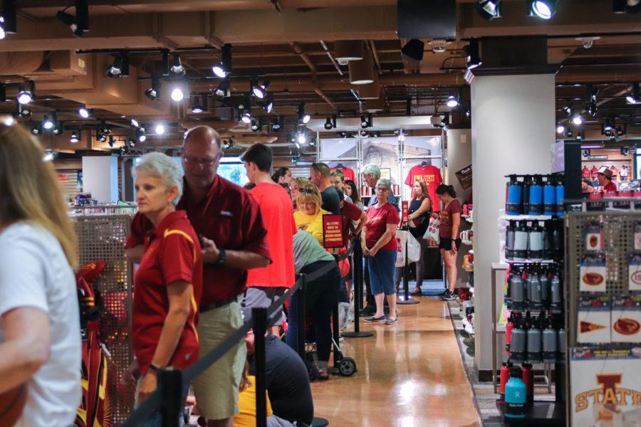 A line of fans waiting to see former Iowa State mens basketball star and current NBA player Georges Niang at the Memorial Union Bookstore on July 26. Niang became the winningest player in Iowa State history during his time on the team. 