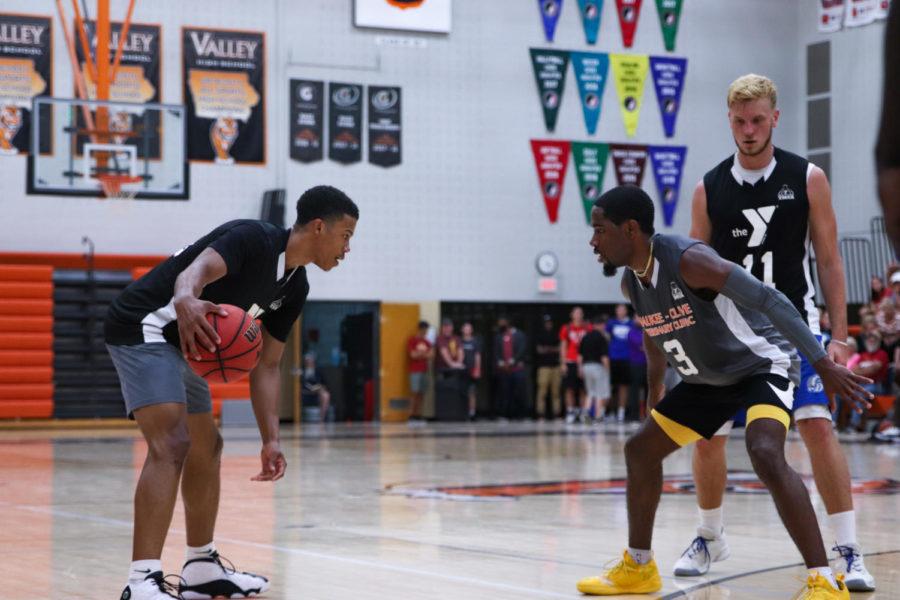 Iowa State sophomore guard Rasir Bolton is guarded by freshman guard Tre Jackson during first semifinal game of the YMCA Capital City League tournament on July 21 at Valley High School in West Des Moines. Jackson’s team would go on to beat Bolton’s 130-124.
