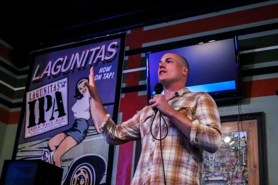 Democrat J.D. Scholten addresses a crowd of supporters at Mother’s Pub, discussing his second run against Rep. Steve King on Aug. 6. Scholten also announced with a video narrated by actor Kevin Costner. 