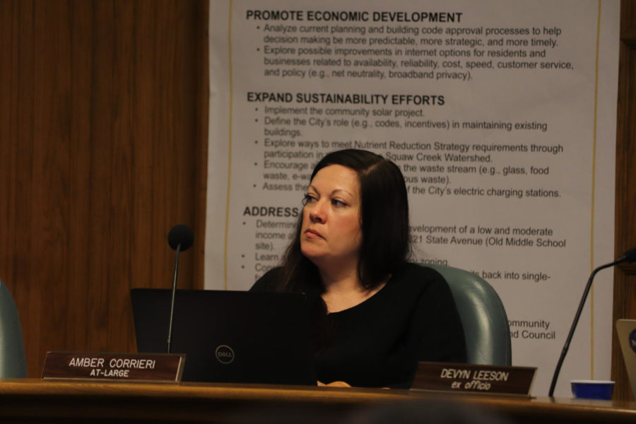 At-Large Representative Amber Corrieri listens at an Ames City Council meeting June 18. 