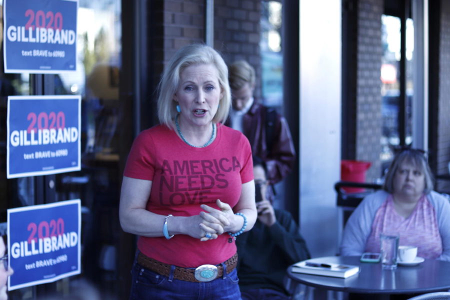 Former presidential candidate Sen. Kirsten Gillibrand, D-N.Y., held a meet and greet at Stomping Grounds Cafe Friday, April 19 where she delivered remarks and conversed with attendees.