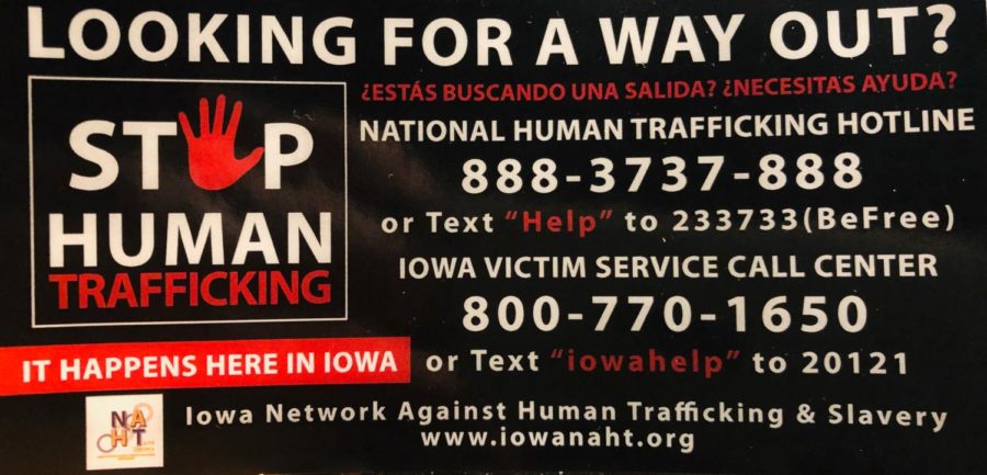 Resource cards handed out at the Aug. 13 City Council meeting amid a motion to draft an ordinance to reduce instances of human trafficking. 