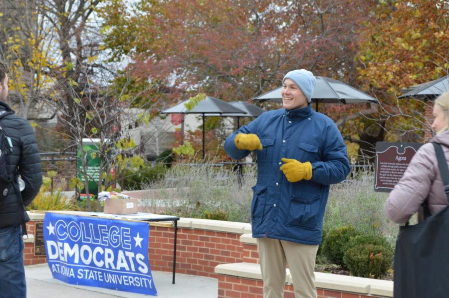 J.D. Scholten meets students and helps them find where to vote outside of Parks Library on November 6, 2018. Scholten announced Monday he will be running again for Iowas 4th Congressional District in the 2020 election.