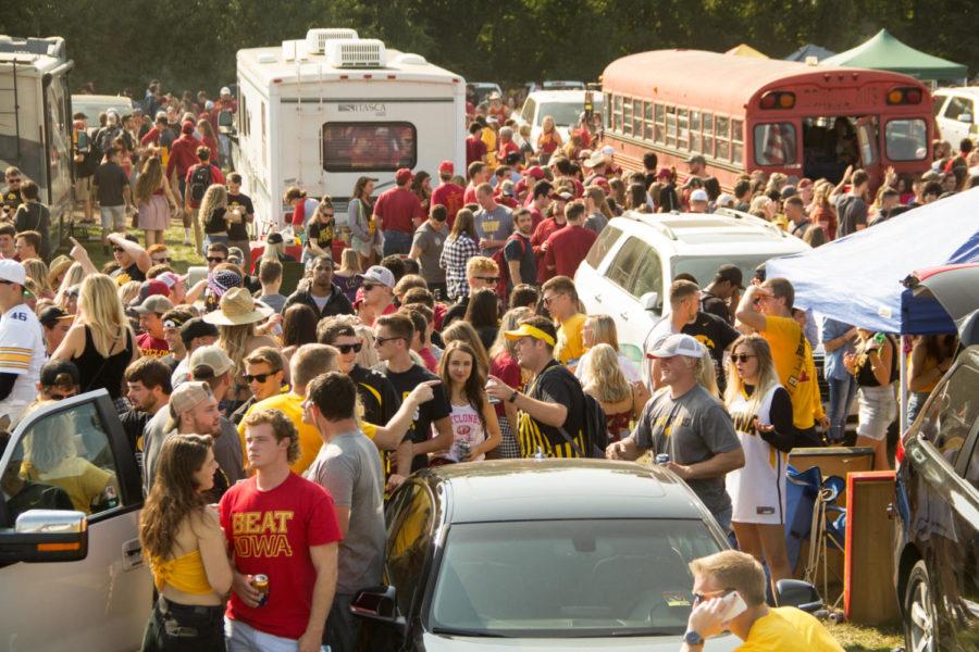 Iowa State students tailgate in the student lot before the start of the Iowa vs Iowa State football game Sep. 9, 2017. 