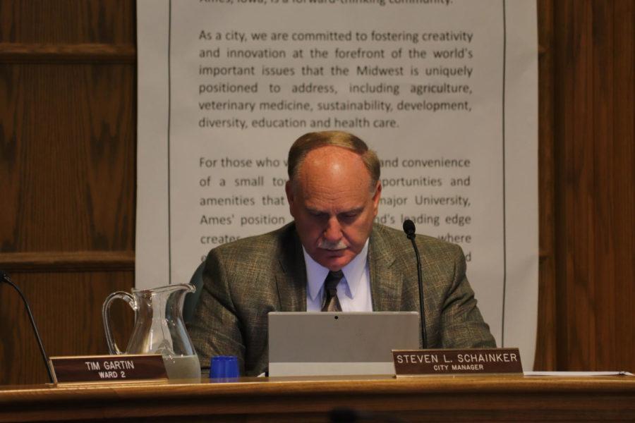 Ames City Manager Steven L. Schainker at an Ames City Council meeting on June 18.
