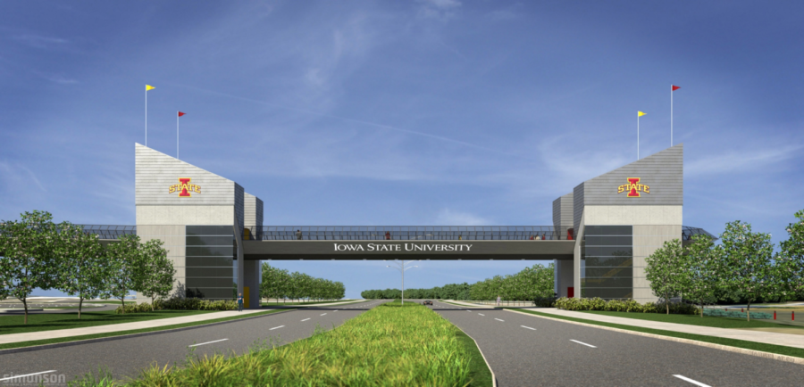 A rendering of the proposed pedestrian bridge from the parking lots to Hilton Coliseum. 
