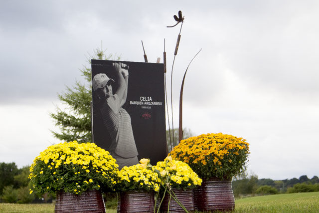 Coldwater Golf Links displays a memorial in honor of Celia Barquín Arozamena. The memorial is located just outside of the ninth hole.