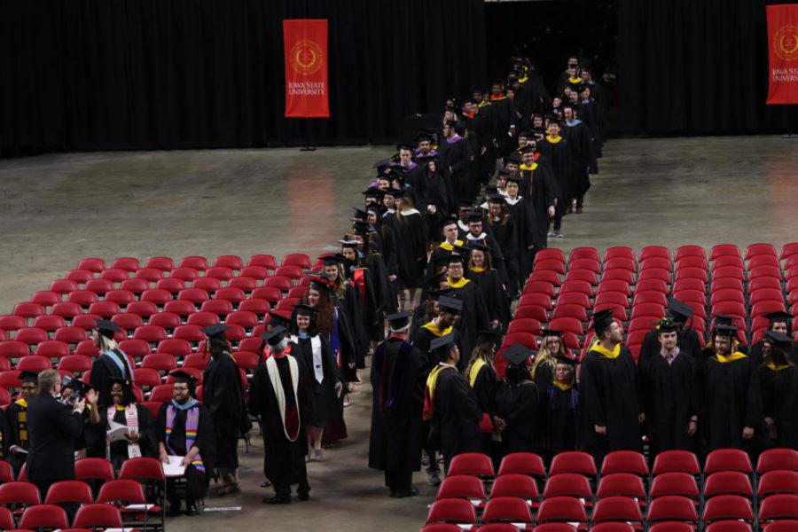 Graduates file in for the Spring 2019 Graduate Commencement ceremony May 9 at Hilton Coliseum. The ceremony was for students graduating with a Master or PhD degree. 