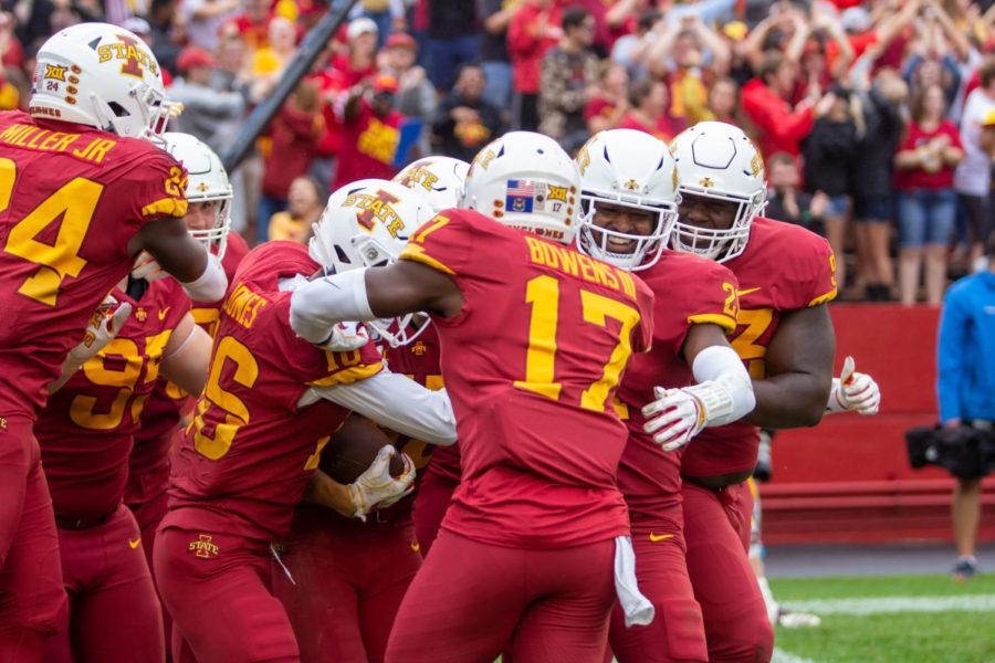 One of many touchdown celebrations as Iowa State would score over 70 points against Louisiana-Monroe on Saturday.