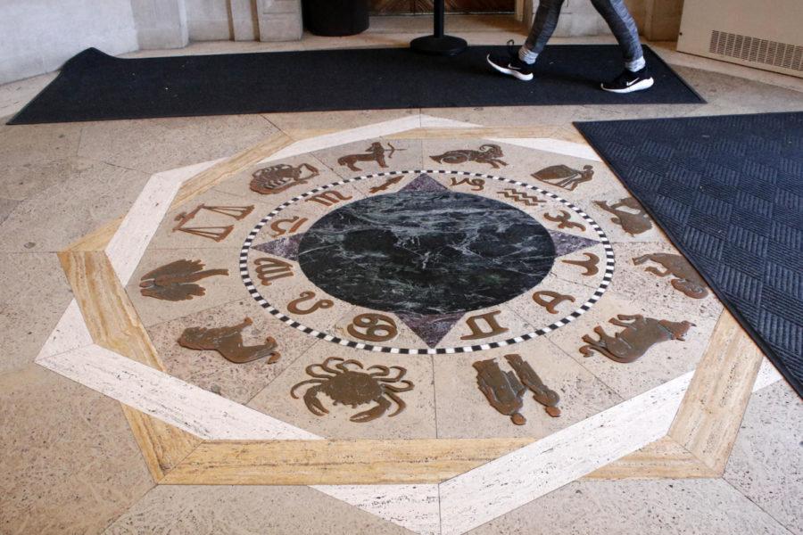 The zodiac can be found in the north entrance of the Memorial Union. It is an Iowa State legend that if you step on the symbols you will fail your next exam.