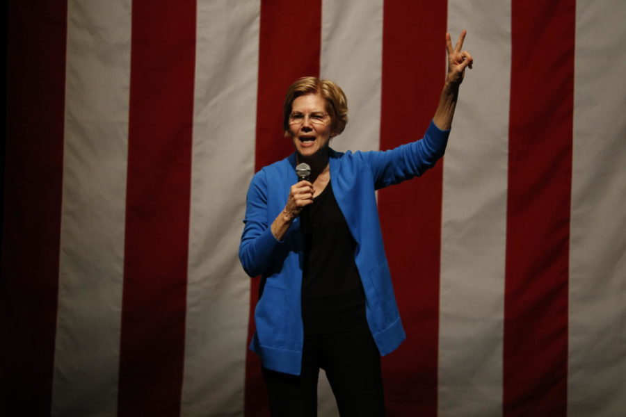 Sen.+Elizabeth+Warren+talked+about+her+proposed+wealth+tax+at+a+town+hall+Oct.+21+in+Stephens+Auditorium.+Warren+said+the+plan+would+have+no+effect+on+wealth+under+%2450+million%2C+taxing+two+cents+on+every+dollar+over+%2450+million.