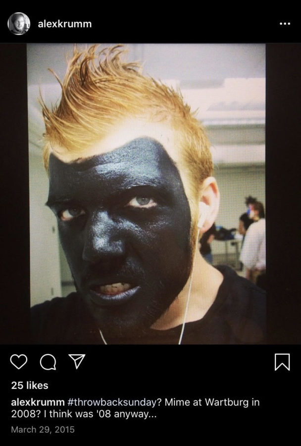 Alex Krumm, Student Government adviser, posted a photo of himself in 2015 that features himself with his face painted black. The post has since been taken down from his page.  