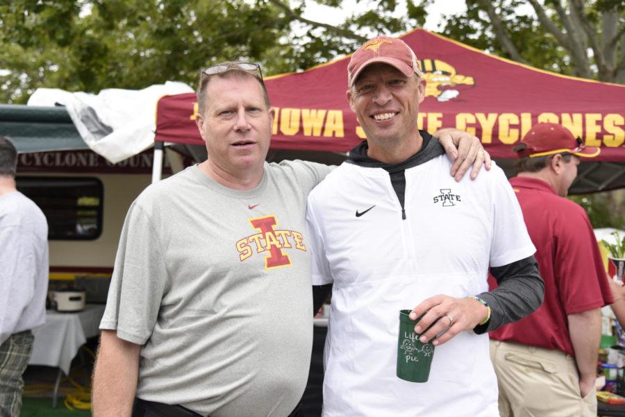 Matt Rosacker (left) has been tailgating at Iowa State home games since he moved to Ames in 1996.