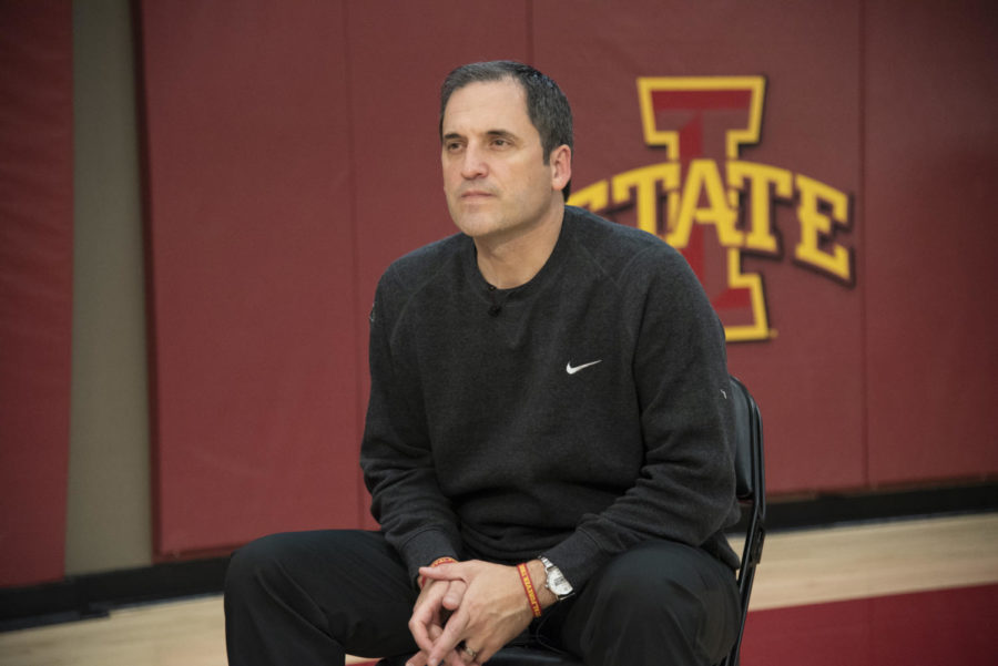 Head+Coach+Steve+Prohm+speaks+at+mens+basketball+media+day+Oct.+16.%C2%A0