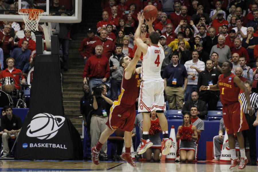 Iowa State then-freshman Georges Niang attempts to block Ohio States Aaron Crafts game-winning shot on March 24, 2013, in the third round of the NCAA tournament at the University of Dayton Arena. Crafts basket gave the Buckeyes the lead with .5 seconds left in the 78-75 win.