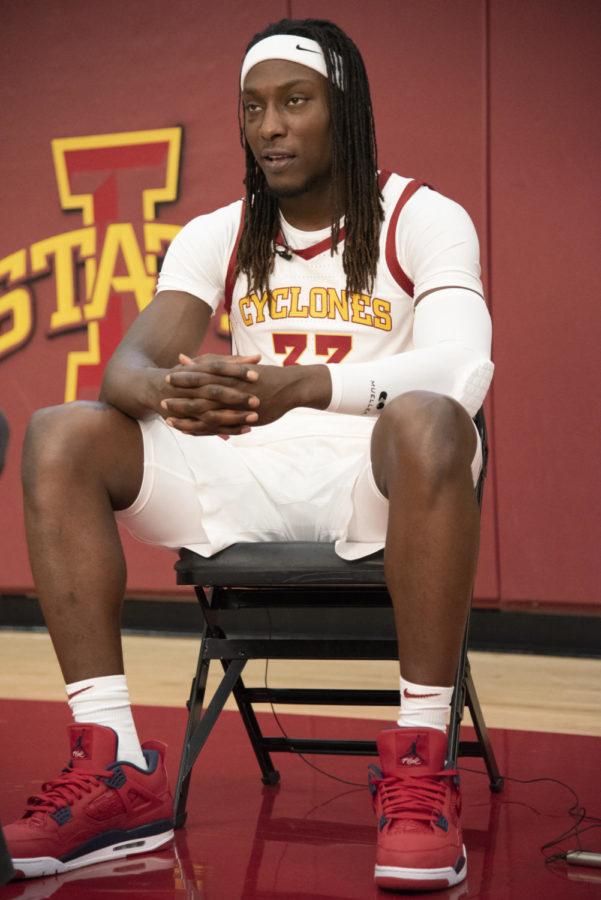 Redshirt junior forward Solomon Young sits and talks with the media at Iowa State mens basketball media day on Oct. 16.