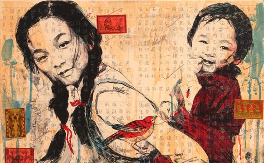 Sisters by Hung Liu, c. 2000. In the Art on Campus Collection, University Museums, Iowa State University, Ames, Iowa.