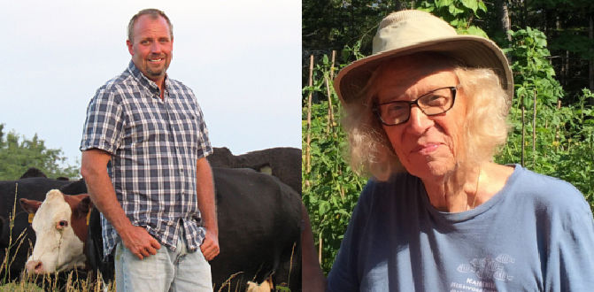 Seth Watkins (left), a fourth generation farmer at Pinhook Farms, and Jeremy Jackson (right), professor at Scripps Institution of Oceanography.