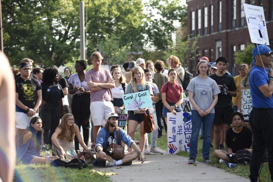 A climate protest took place in Ames from 3 p.m. to 5 p.m. Sept. 20 at Ames City Hall. Different signs and speeches encouraged attendees to change habits to help the environment.