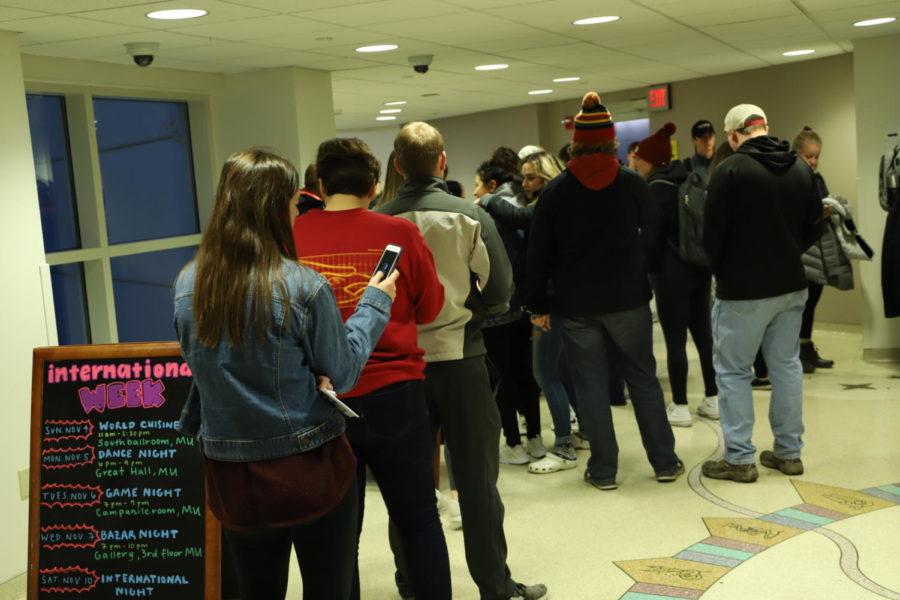 Iowa State students wait in line at the polling location in Buchanan Hall to cast their ballots in the 2018 midterm elections Nov. 6, 2018.