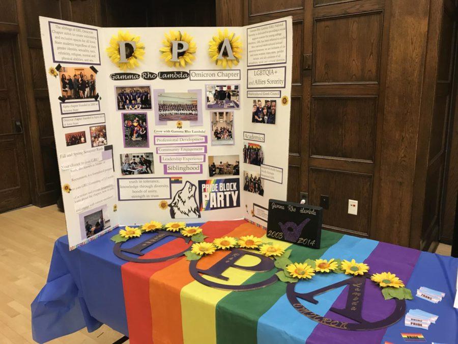 As part of the Meet the LGBTQIA+ Orgs event, Gamma Rho Lambda Omicron Chapter had a booth where attendees could learn more about the group.