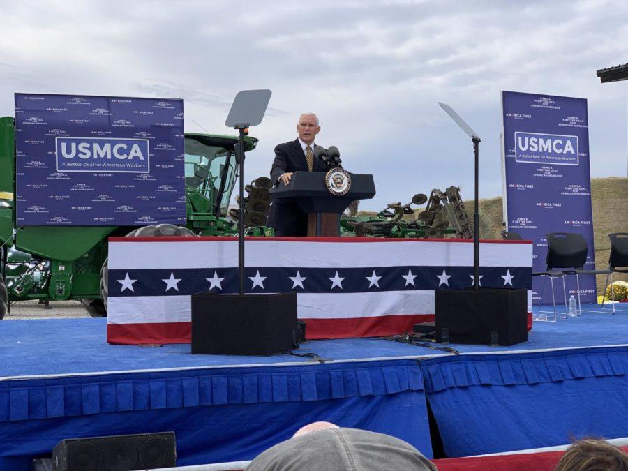 Vice President Mike Pence speaks on the USMCA on Oct. 9 in Waukee.