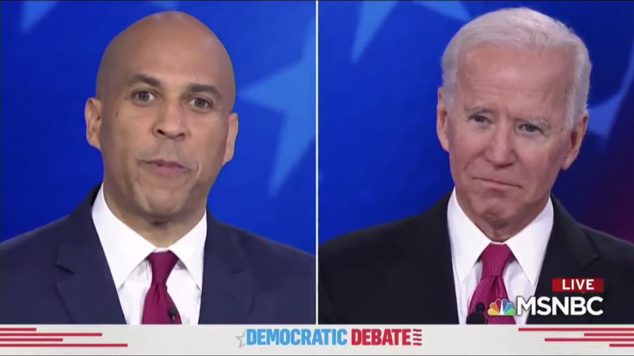 Sen. Cory Booker and former Vice President Joe Biden debate the legalization of marijuana and their support from communities of color in the Democratic presidential debate on Wednesday.