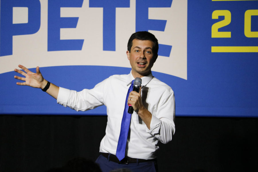 Presidential candidate Pete Buttigieg at a rally in the Scheman Building on Oct. 16. When asked if America was ready for a gay president, Buttigieg recalled even after publicly coming out, Buttigieg said he secured 80 percent of the votes in his 2015 mayoral re-election bid. 